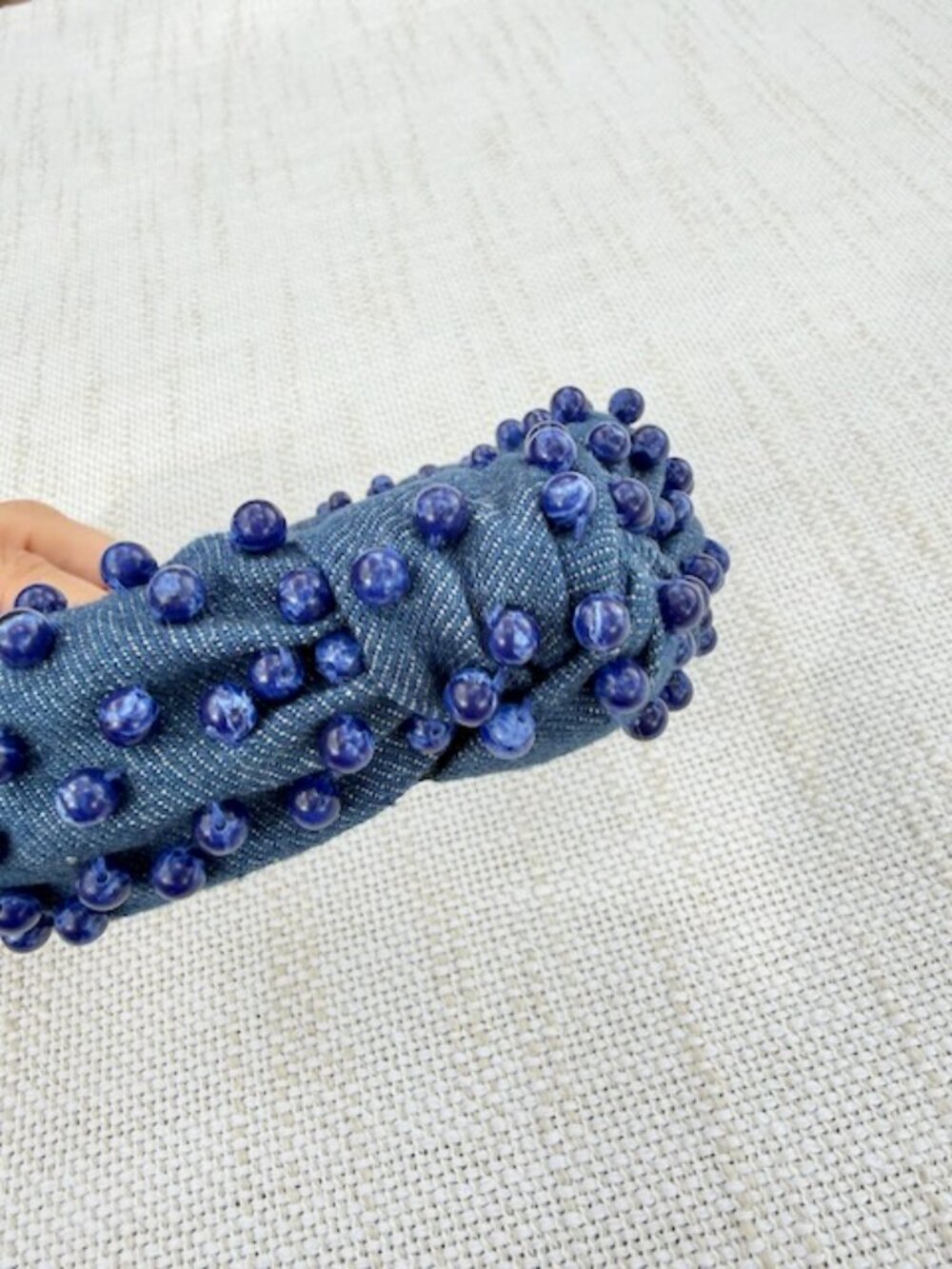 Lele Sadoughi Blue Denim Knotted Headband Beaded Sodalite Style - Picture 2 of 5